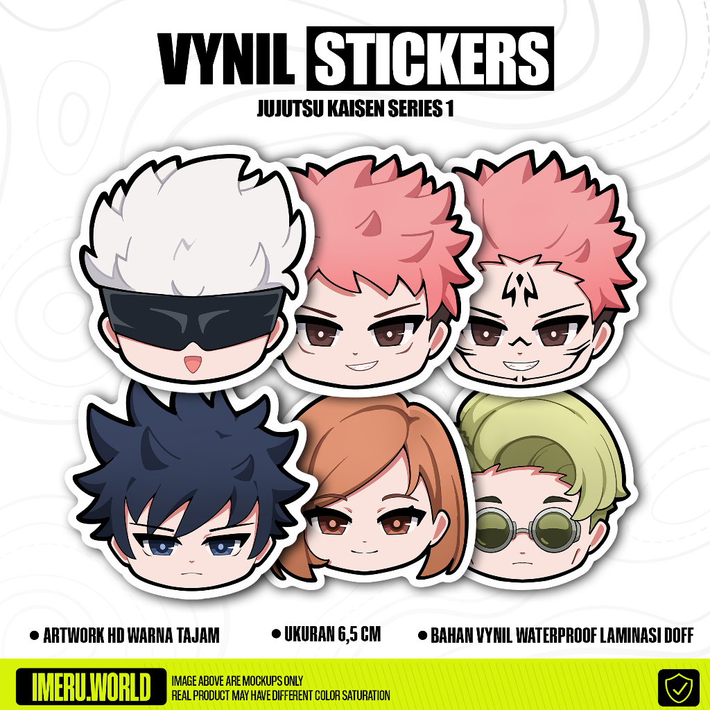 

Stiker Vynil Anime Jujutsu Kaisen Seri 1 Gojo Yuji Sukuna Megumi Nobara Nanami Fanmade By IMERU World