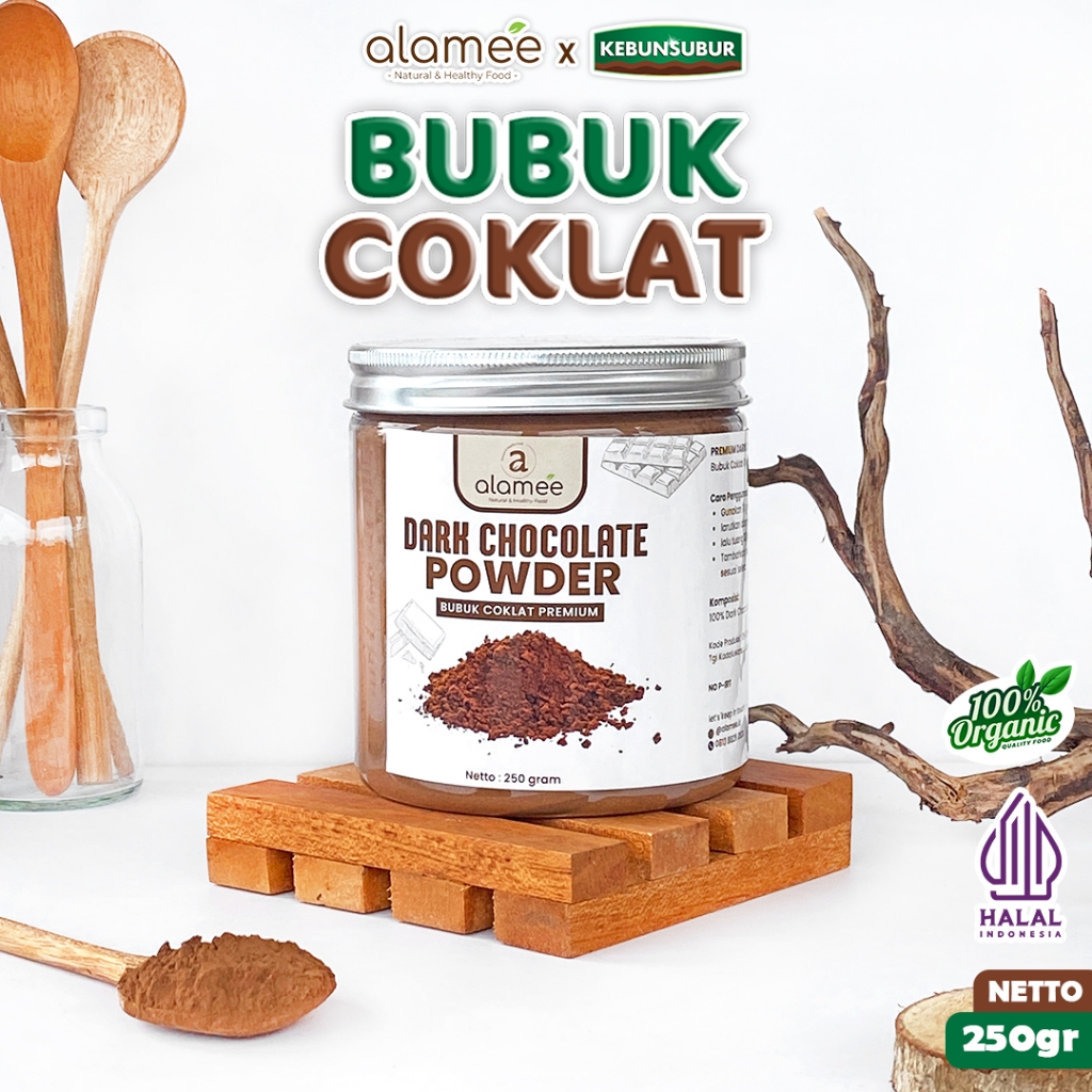 

ALAMEE Dark Chocolate Powder PREMIUM Minuman Bubuk Coklat Gluten Free Dark Cocoa Tanpa Gula 250gr kebunsurbur