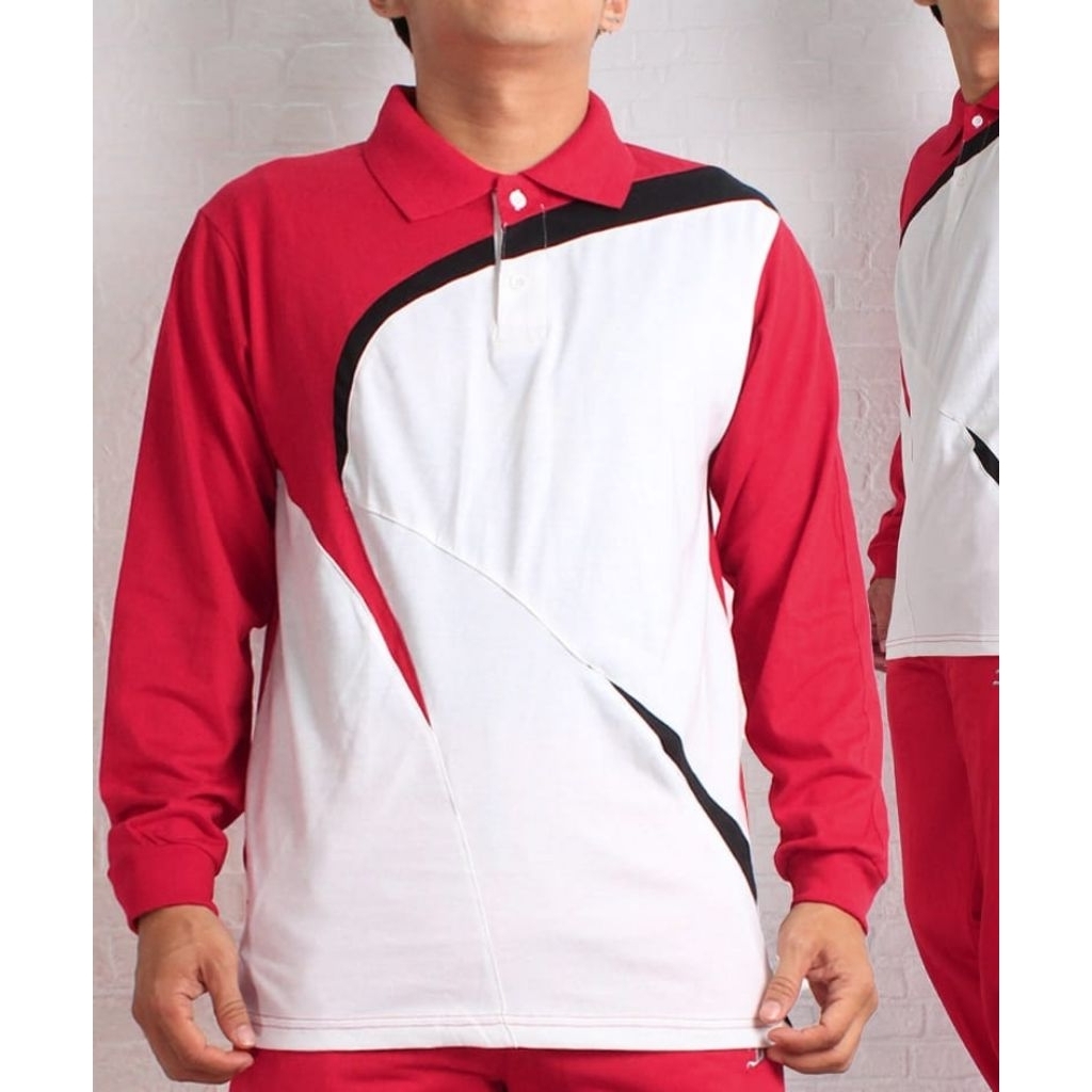 Baju Olahraga Couple Pria Wanita Merah Putih Desain Garis Diagonal – Cocok untuk Senam & Seragam 17 