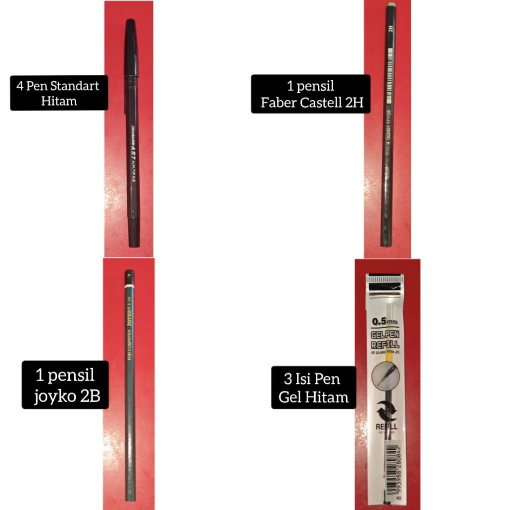 

Bundel Alat Tulis - Pen Hitam, Pensil Kayu, Isi Pulpen Gel Hitam (Tertera di Gambar)
