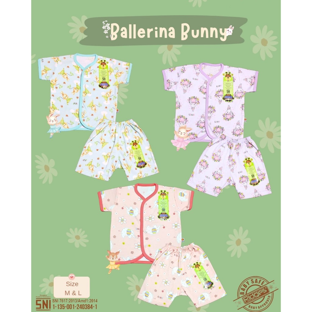 PROMO Setelan Baju Bayi Pendek Kancing Depan Ballerina Bunny RIDGES SNI