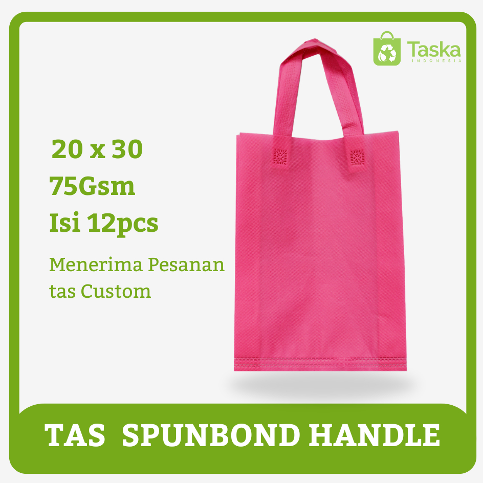 

Taska - (Isi 12) GOODIE BAG SPUNBOND HANDLE 20x30 LUSINAN Warna Pink Tas Custom