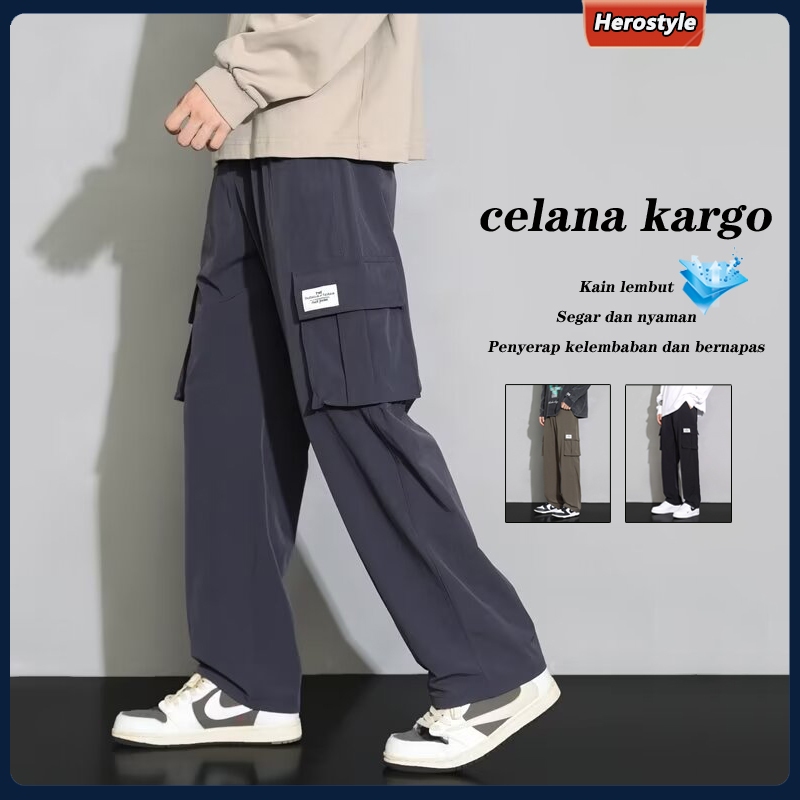 Celana Cargo Panjang Pria pria korean style original Long Pants Cargo Pants Oversize Wide Leg Pants