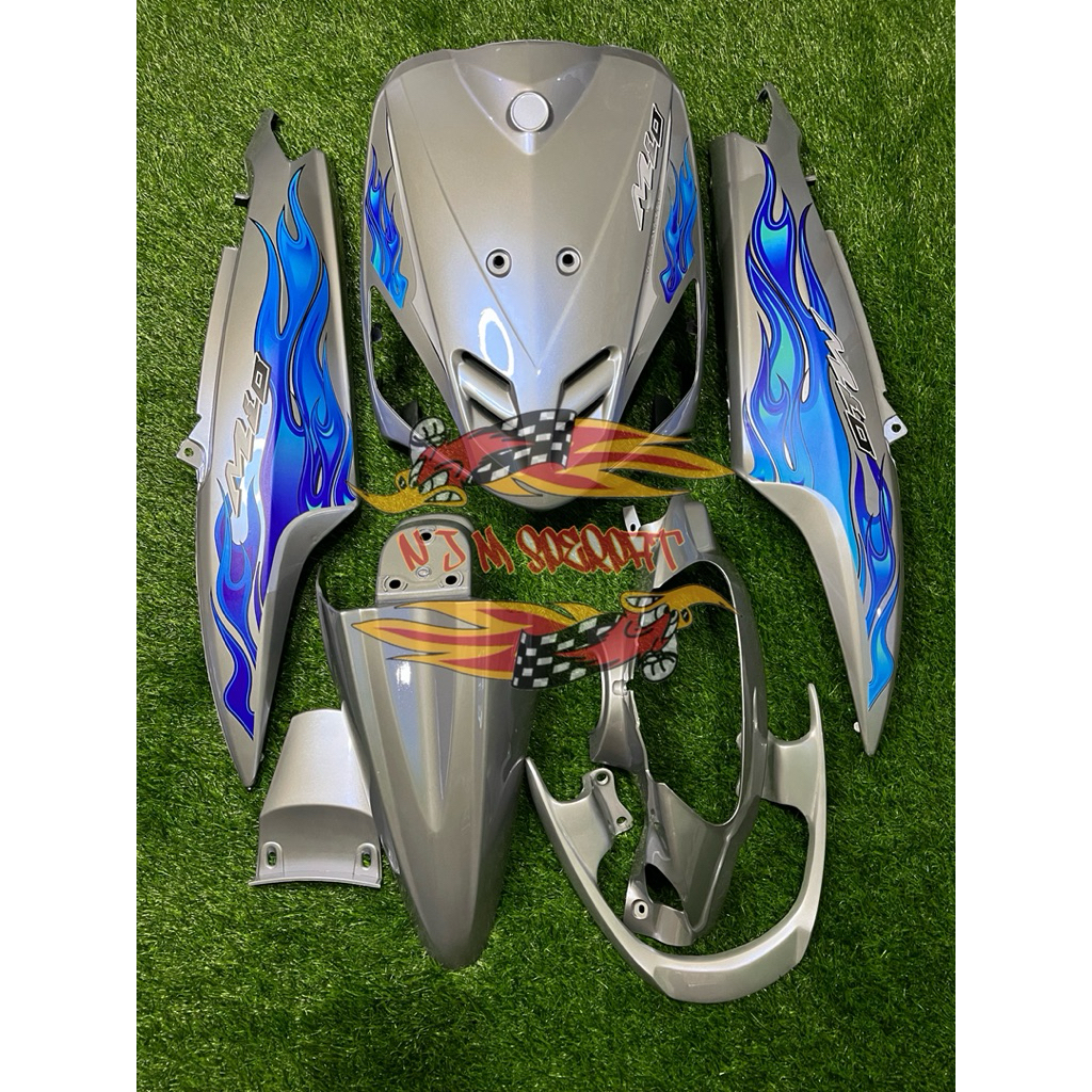 Cover Full Body Halus Yamaha Mio Sporty Warna Silver Lembayung Biru Plus Striping Api Biru Transpara