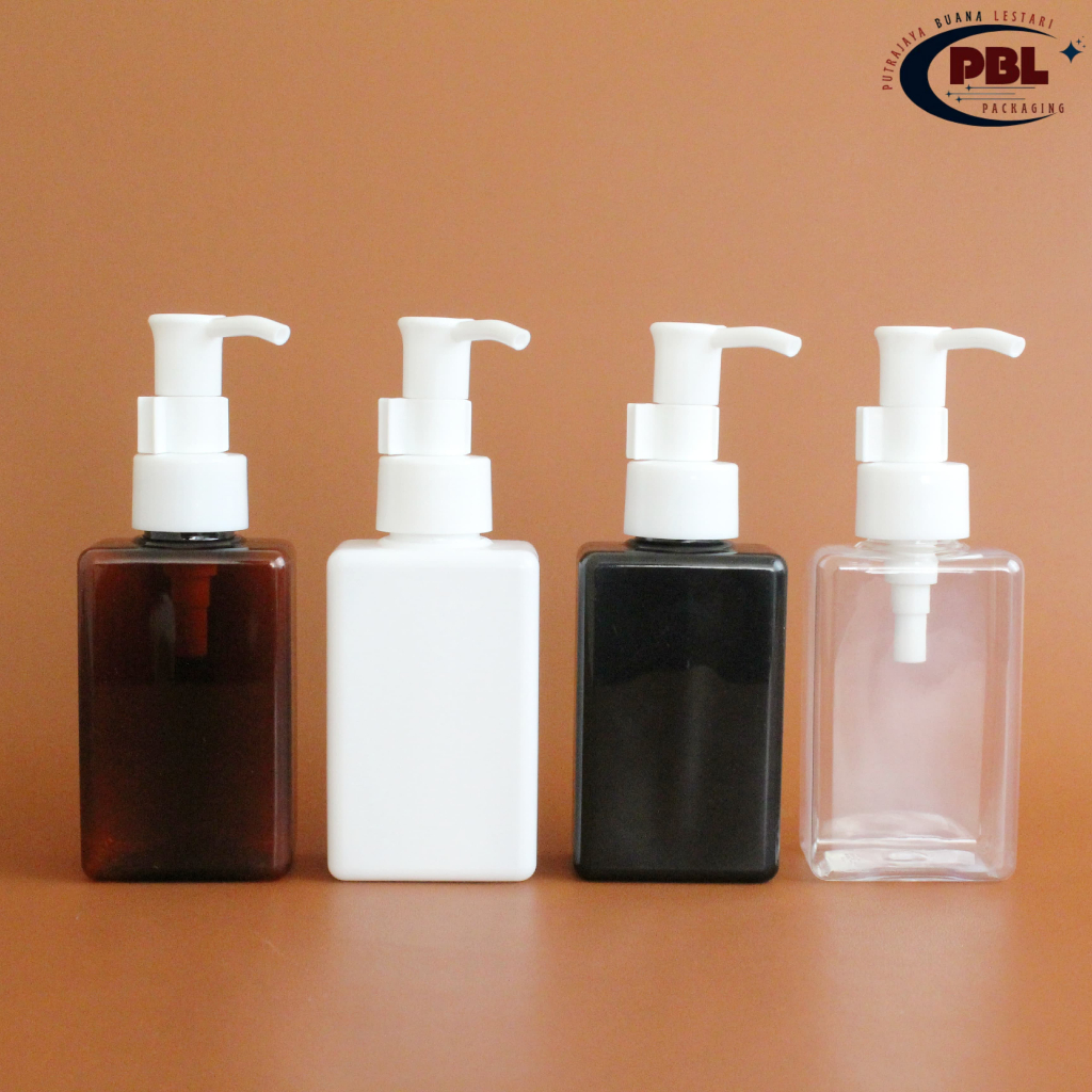 Botol Kotak 100ml Varian Warna / Botol Pump Clip Oil 100ml - Tutup Pump Clip Oil  Smooth Neck 24 Put