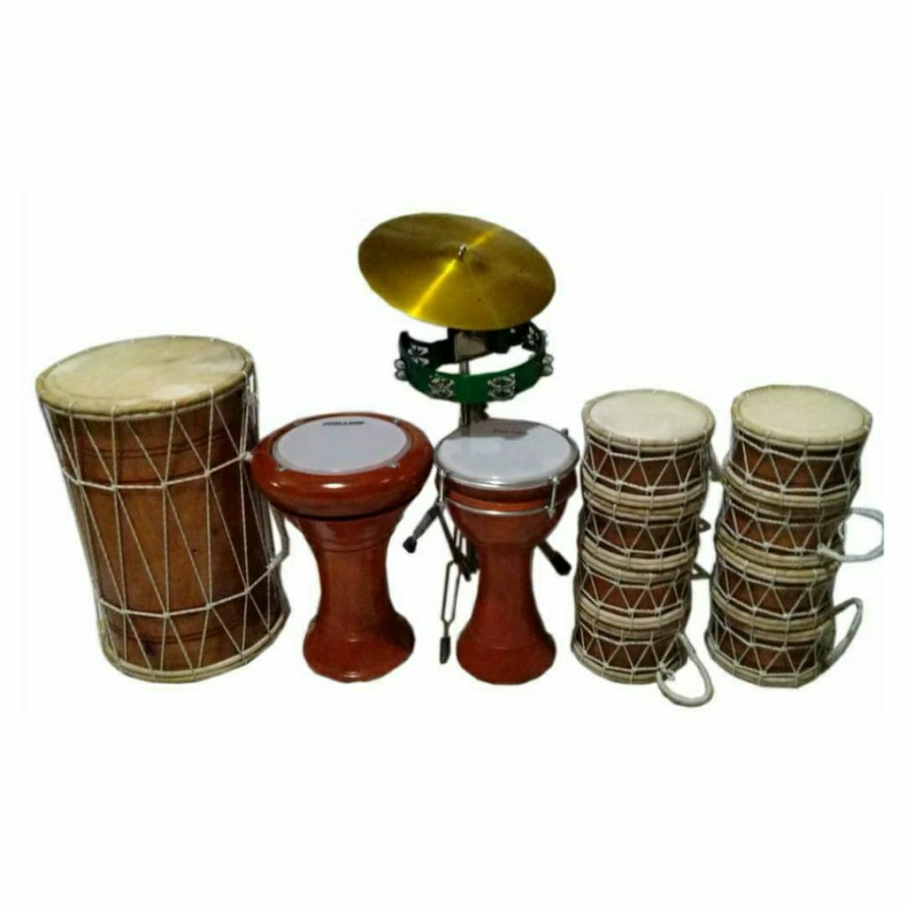 Marawis Satu Set / Fullset Motif Polos Coklat Kayu - Alat Musik Islami Marawis