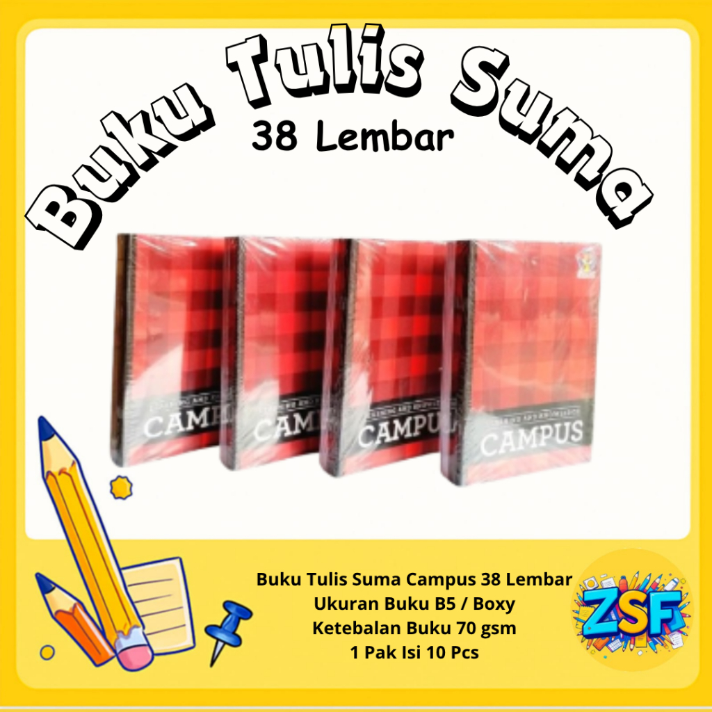 

Buku Tulis Campus 38 Lembar 1 Pak Buku Tulis Sekolah Kampus 1 Pack Isi 10 Panjang Dan Besar Asli