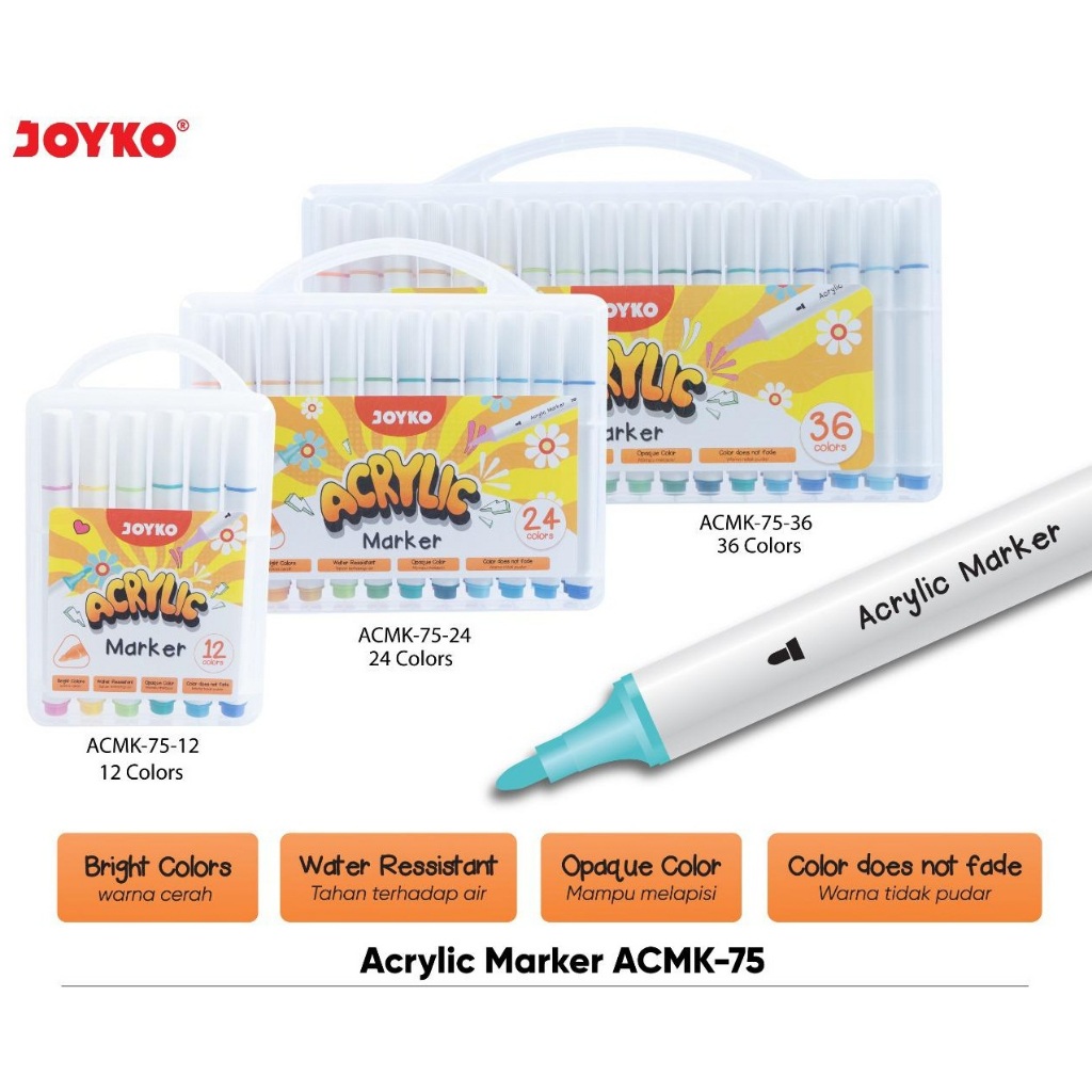 

Joyko acrylic marker /spidol akrilik /spidol warna ACMK-75 12/24/36 warna