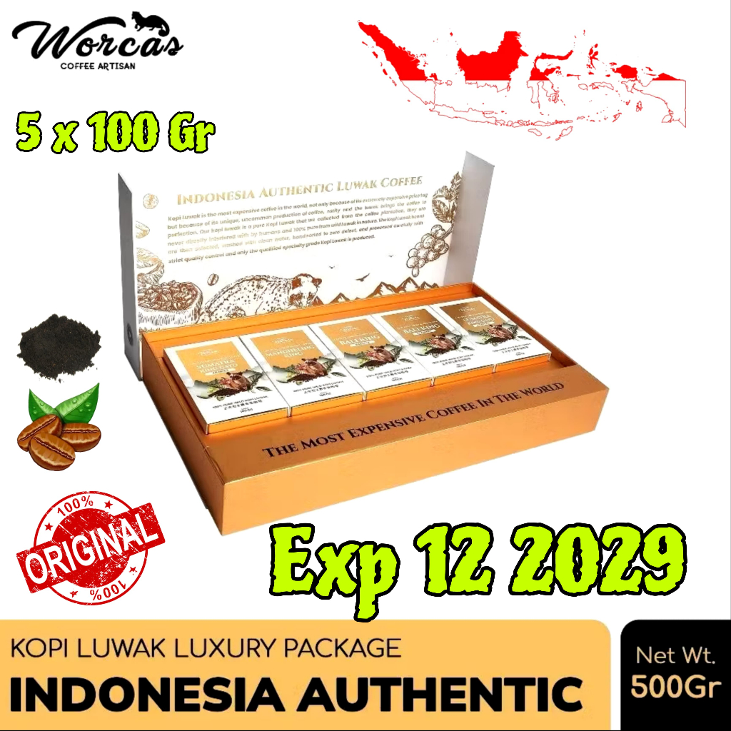 

Worcas Indonesia Authentic Luwak Coffee, 5 x 100 gram | Arabika Wild Kopi Luwak | Wild Kopi Luwak Indonesia