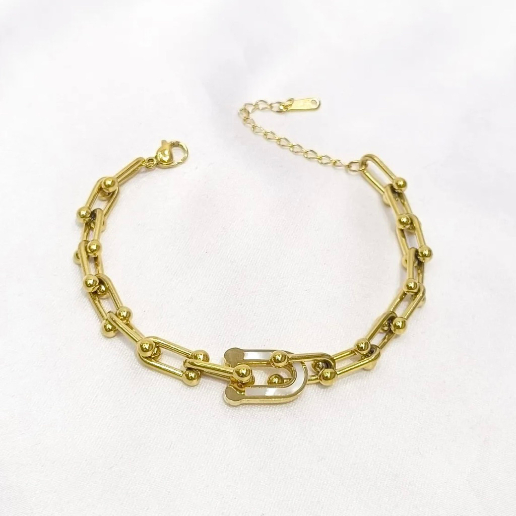 Gelang titanium rantai U ceramic putih