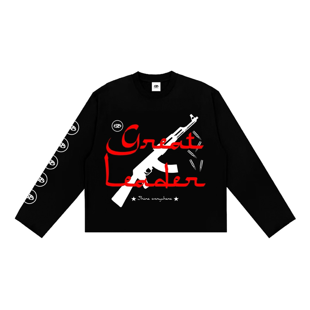 Shine.Everywhere - Longsleeve Boxy Great Leader Hitam Unisex - Cotton Combed 20s