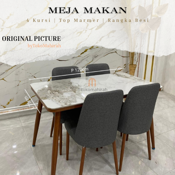 Meja Makan Marmer dengan Rangka Besi Free rakit. Product Bergaransi