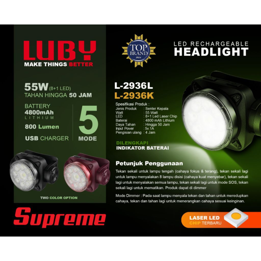 Senter Kepala Luby 55watt L-2936 / Senter kepala Luby 40watt L-2935