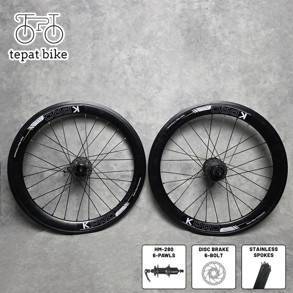 Wheelset 20 406 LITEPRO KPRO 40mm 28H + Strummer HM280 6-Pawls / Roda Jadi 20" Stainless Spoke Alloy