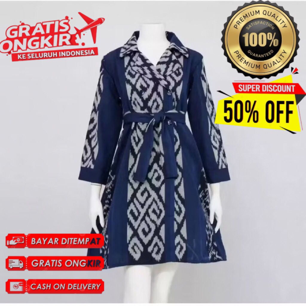 atasan wanita tenun-tunik tenun etnik jepara navy-baju tenun kekinian