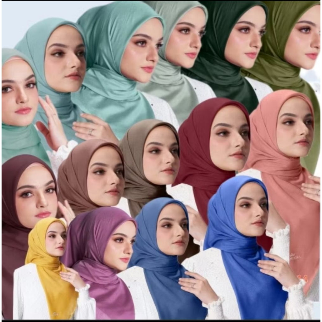 Mandjha Hijab Polos Ivan Gunawan Fashion Scarf Kode 01 Essential Black Hitam Pekat,Produksi Navy,Pin