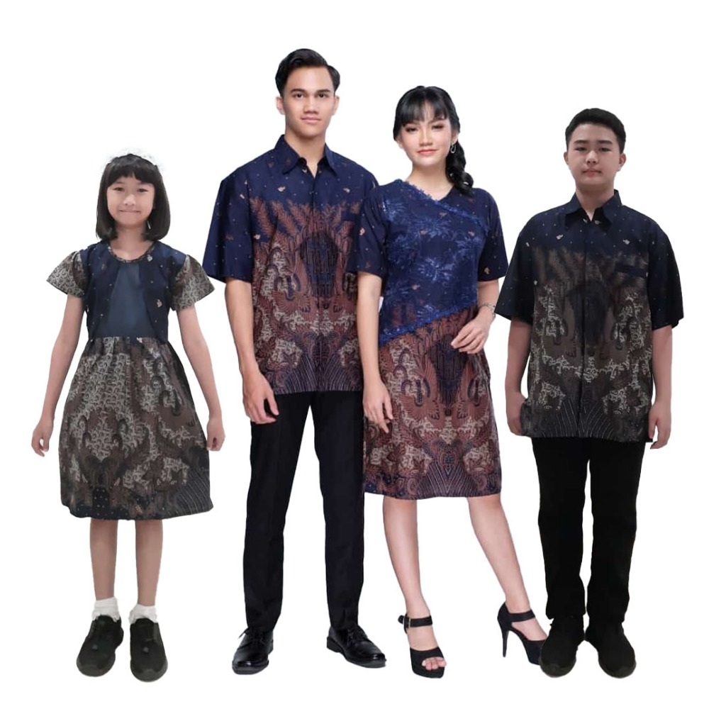 Baju Set Couple Keluarga Batik Laura Brokat Biru