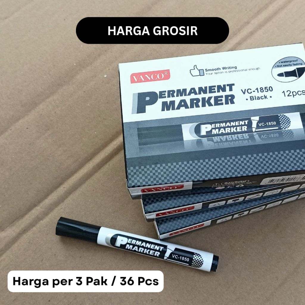 

[3 Pak] Spidol Permanen Vanco VC-1850 | Isi 36 pcs (3 Pak) | Tinta Hitam Pekat & Tahan Lama | Harga Grosir