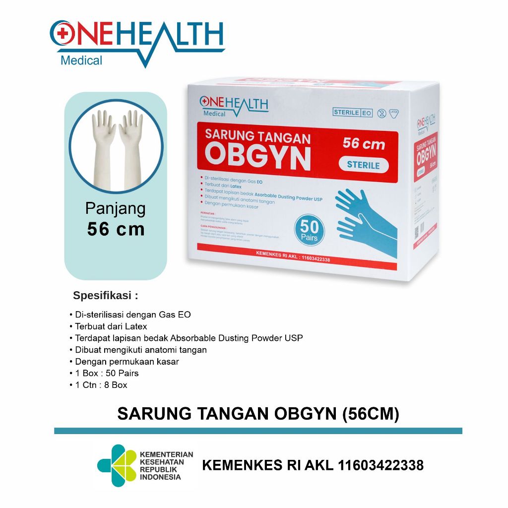 SARUNG TANGAN OBGYN 56cm LATEX STERIL ONHEALTH KEMENKES / SARUNG TANGAN GINEKOLOG GYNAECOLOG GLOVES 