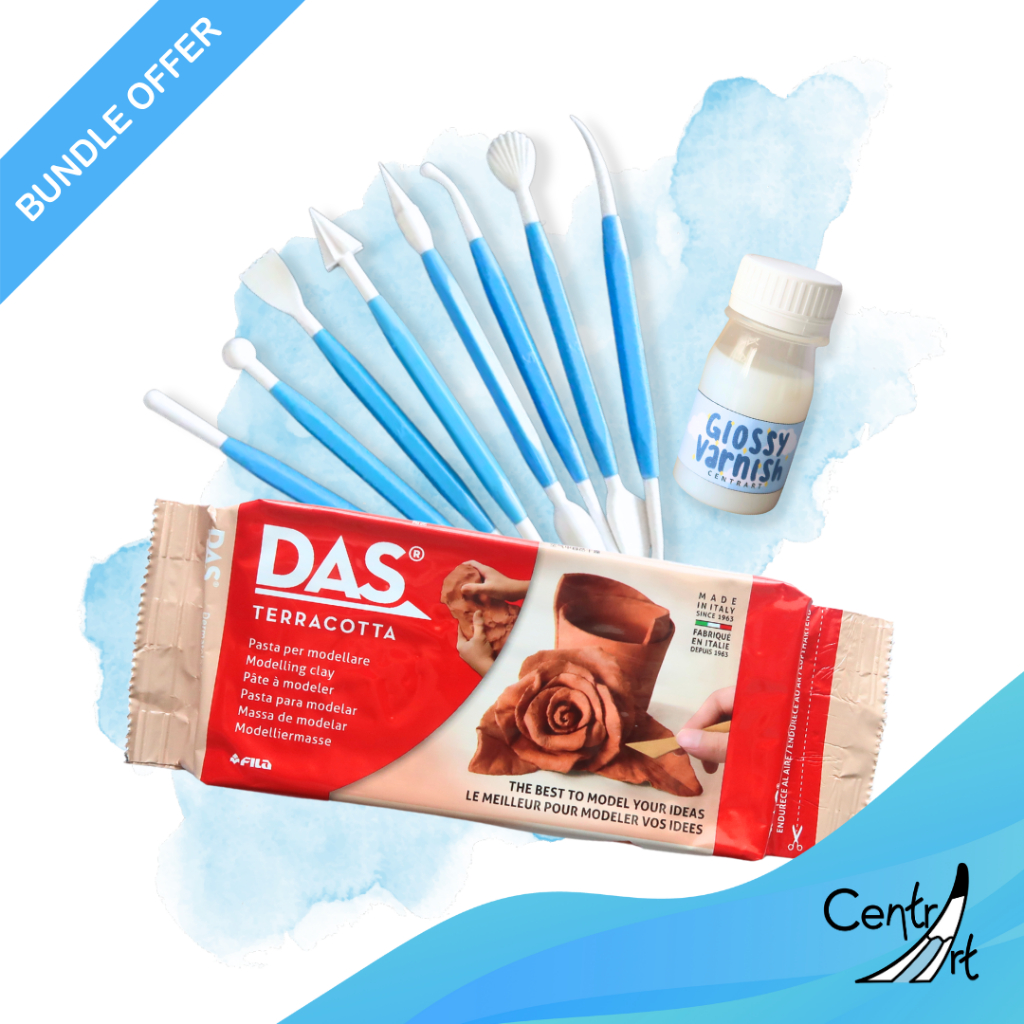 

Paket DAS modelling Clay Terracotta 500gr | Glossy Varnish | Matte Varnish | Modelling clay tools