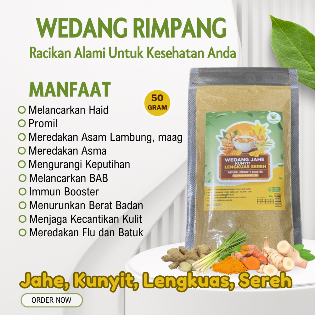 

Wedang Rimpang 50gram JSR Jahe, Kunyit, Lengkuas, Sereh minuman botanikal Alami seduh