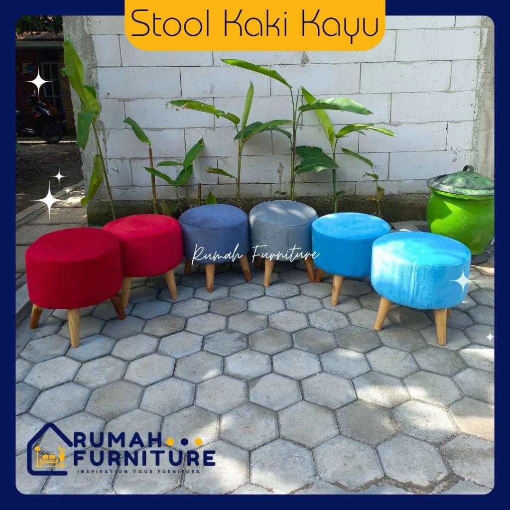 Sofa stool kaki kayu / Stool bulat /Stool minimalis /Stool murah