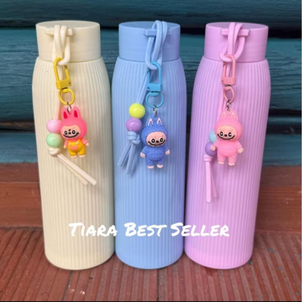 Botol Minum Kaca Macaron Tali Karet Karakter Polos Tumbler Glass My Bottle Termos Air panas Di botol