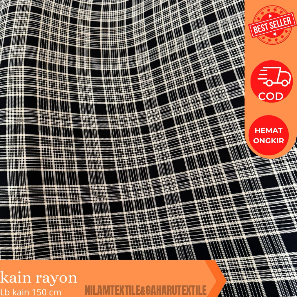 kain katun rayon viscose-rayon premium-rayon geulis-motif kotak kotak-kain meteran-by nilam