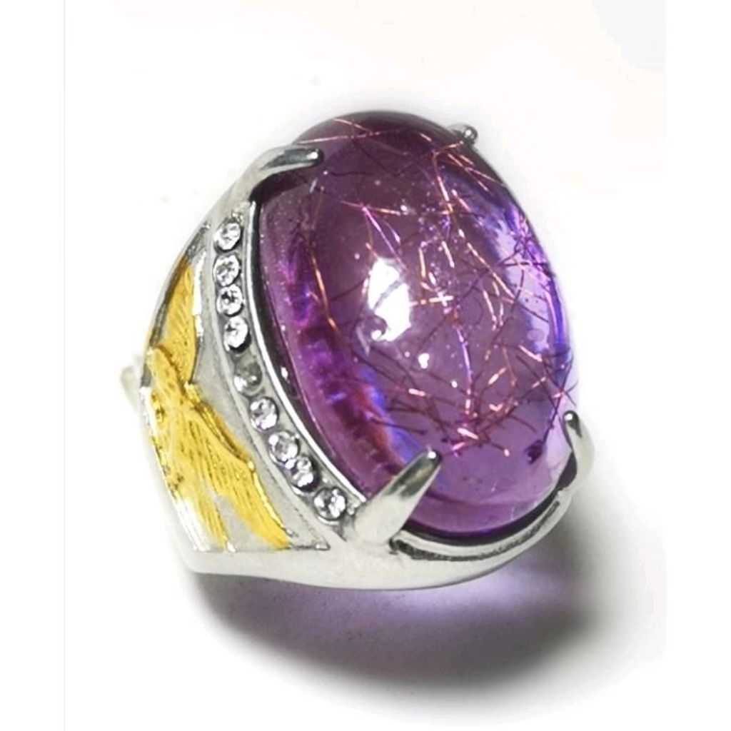 Cincin Akik Pria Cendana Serat Emas Ring titanium Mewah