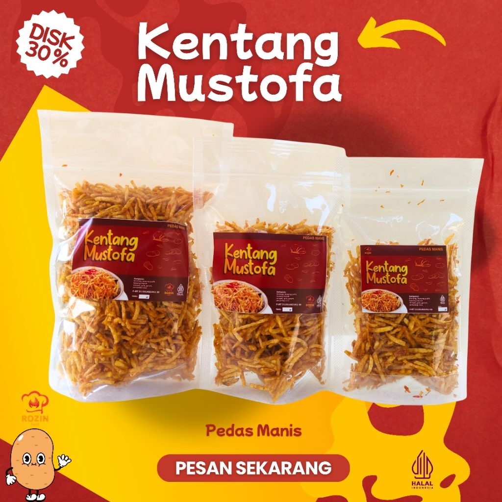 

kentang Mustofa, Rasa Pedas Manis, Sedal Gurih Kentang Termurah, Kemasan Pouch