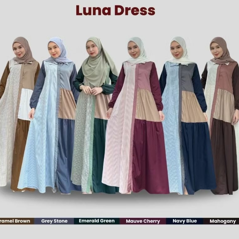 GAMIS LUNA DRESS BY AURORA HIJAB (GAMIS ONLY) // GAMIS LUNA AURORA // GAMIS KATUN MOTIF KOMBINASI