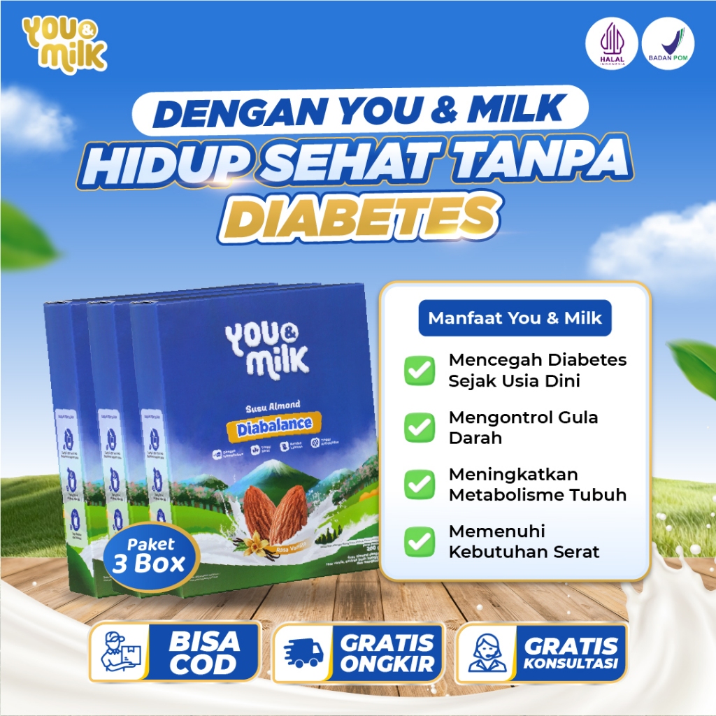 

YOU & MILK DIABALANCE 3 Box Susu Herbal Almond Untuk Mencegah Diabates Sejak Dini Menjaga Kesehatan Jantung dan Mengontrol Kadar Gula Darah Tinggi