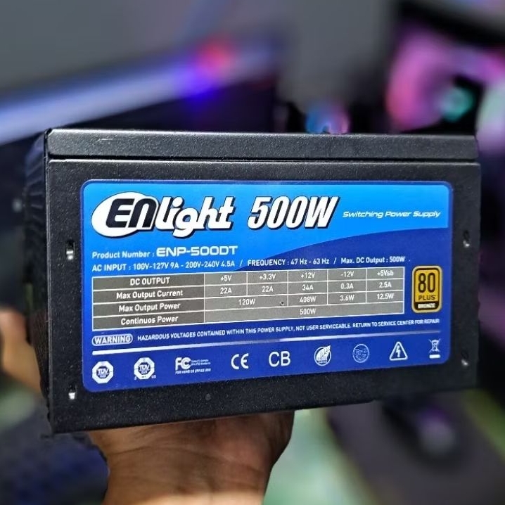 PSU Enlight 500W 80+  500 watt - Bekas Normal