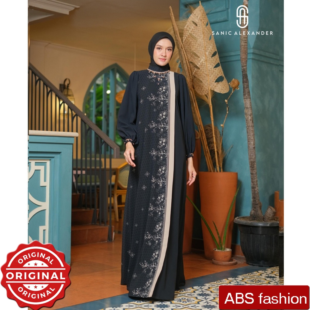 Sanic Alexander Abrina abaya hitam, Baju pesta muslimah mewah kain sifon premium original branded