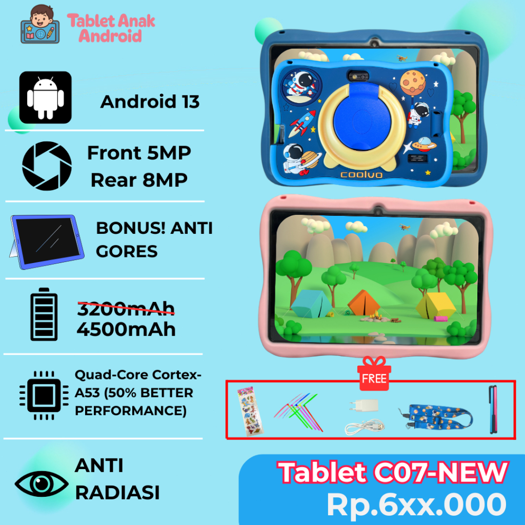 Tablet Edukasi Anak C07-NEW / Tablet Aipet Anak Murah Layar Sentuh 7 inch