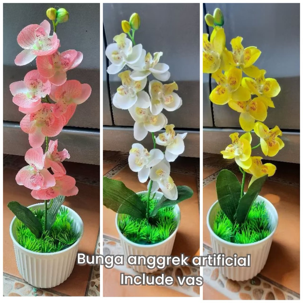Bunga anggrek artificial berikut pot bunga anggrek artificial