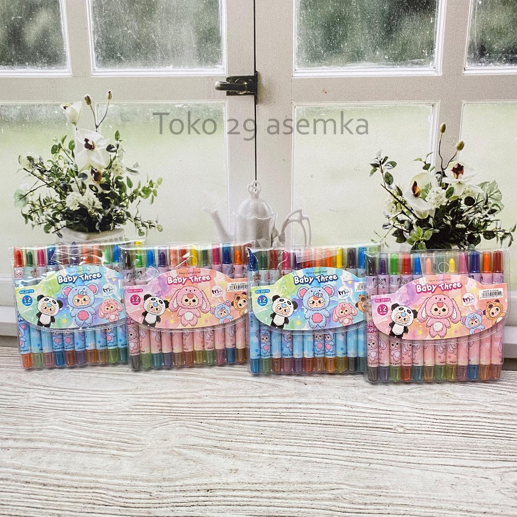 

KRAYON TWIST MINI BABY THREE ISI 12PCS KR-1982 BISA DIPUTAR LUKIS MEWARNAI GAMBAR ALAT TULIS SEKOLAH