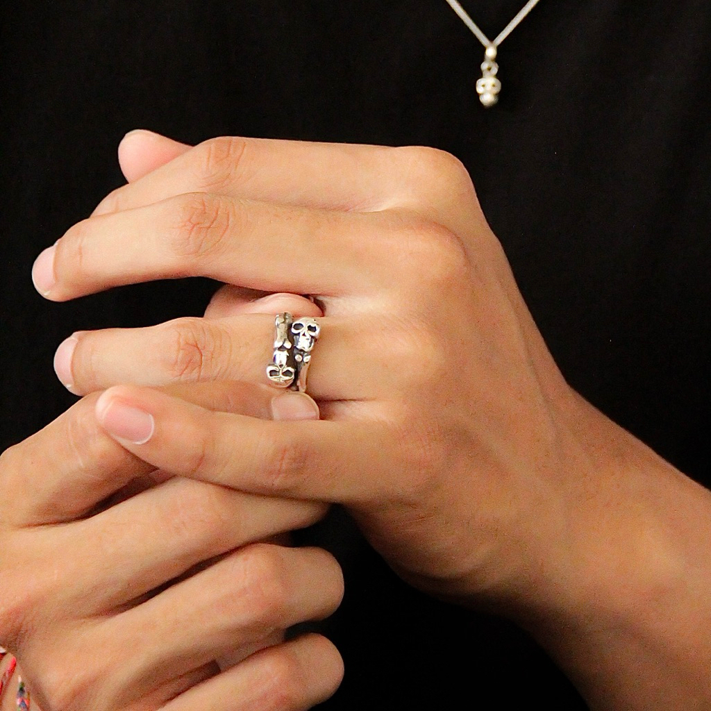 Cincin Perak Pria Model Tengkorak Kecil Sterling Silver 925 Adjustable
