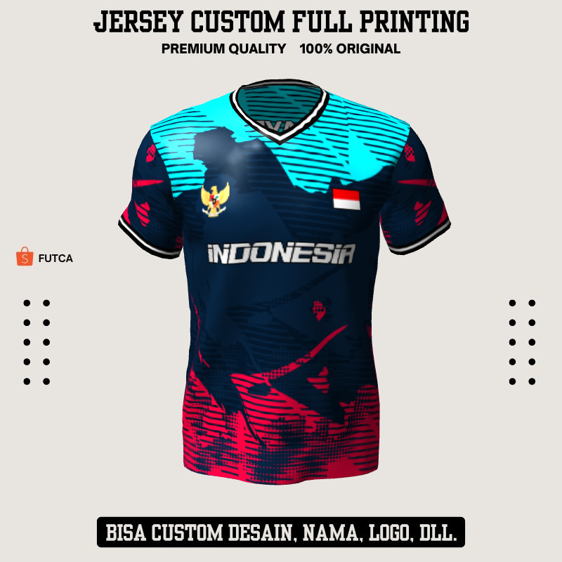 Kaos Jersey Futsal Navy Tosca Merah Motif Abstrak Garis 181 - Jersey Baju Olahraga Custom Full Print