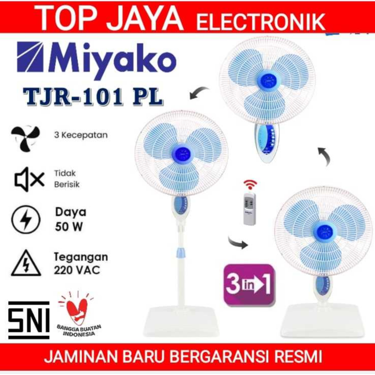 KIPAS ANGIN MIYAKO 3IN1 REMOT TJR101/MIYAKO TJR101 KIPAS BERDIRI 16 INCH NEW SERIES
