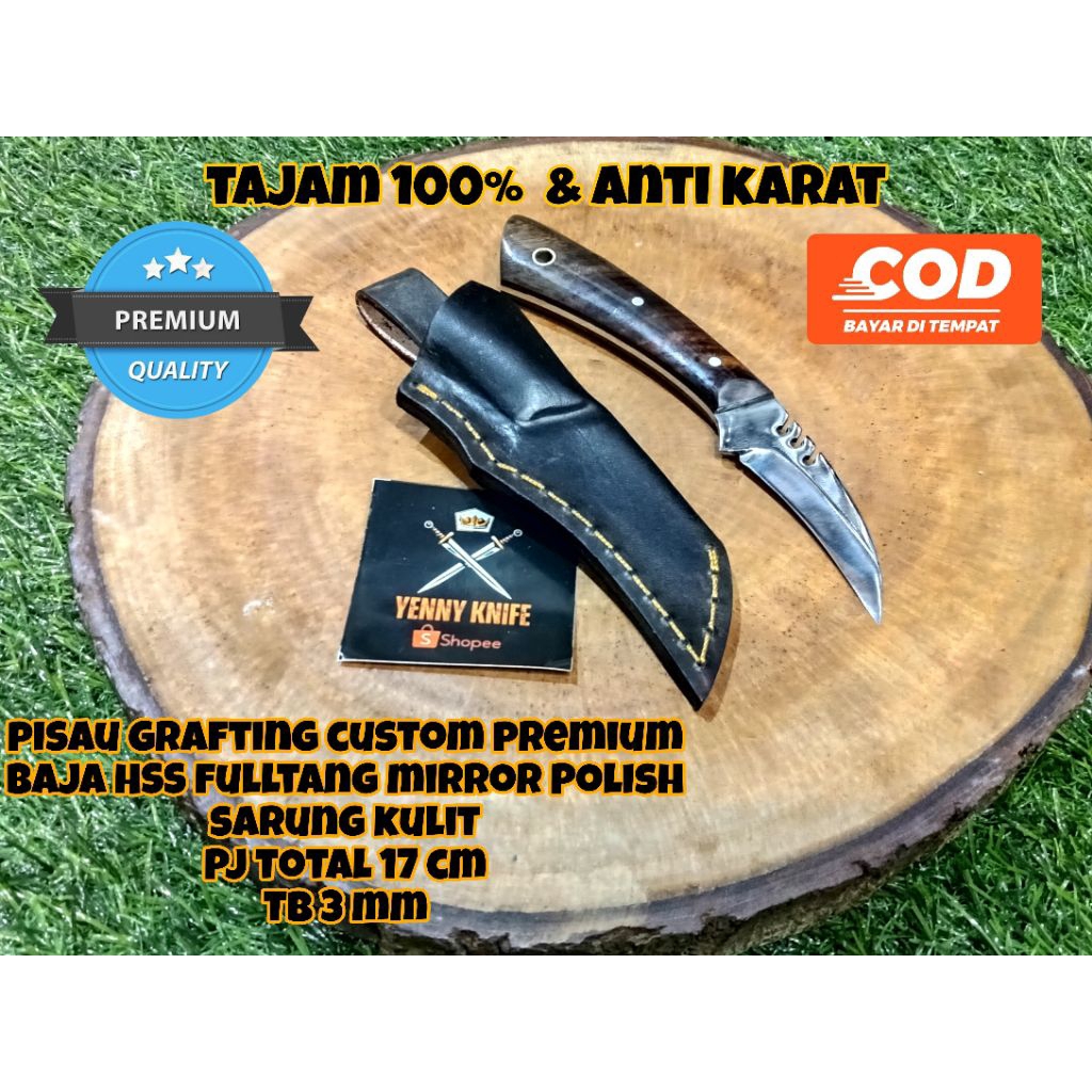 Pisau Grafting HSS Fulltang mirror polish Premium Custom / Pisau Seset HSS / Pisau Skinner Hss /