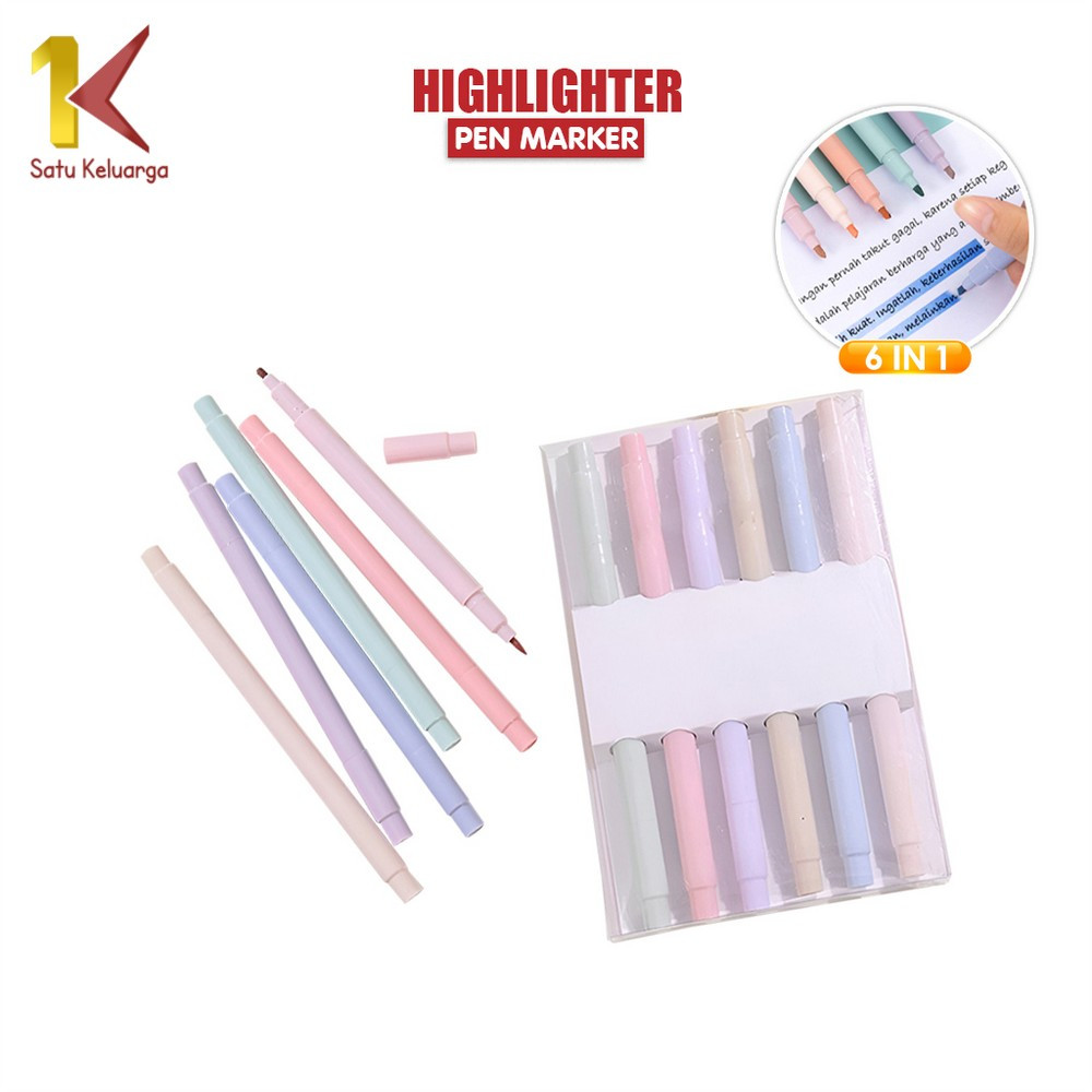 

EC Satu Keluarga Highlighter Set Isi 6pcs A116 Penanda Teks Buku Siswa Double Tip Warna Pastel Spidol