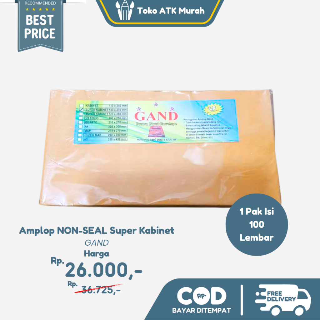 

Amplop / Map Coklat Super Kabinet Non-Seal Gand