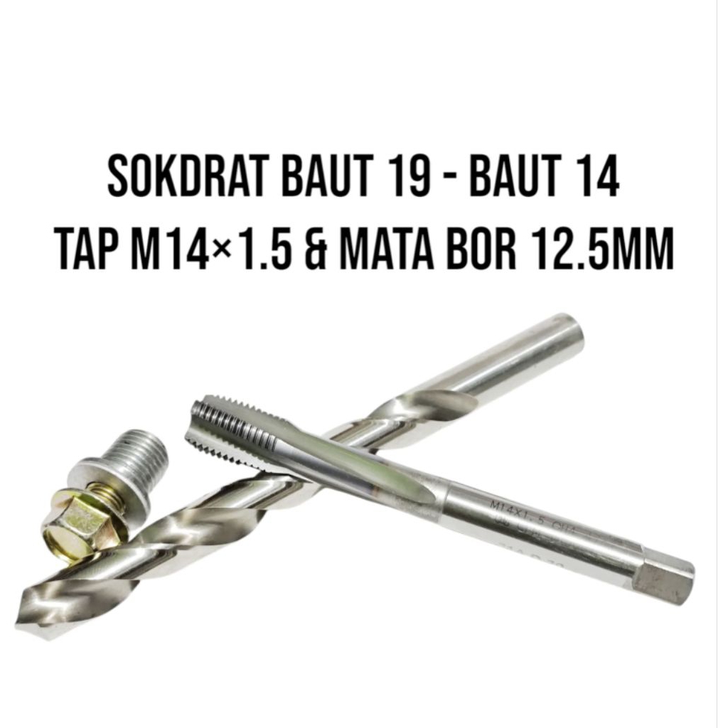 Sokdrat Baut 19-14;Lubang Oli Motor Oversize SET Mata Bor HSS 12.5mm & Tap M14×1.5