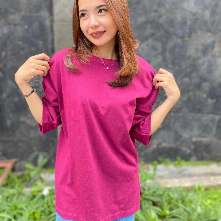 KAOS | BAJU | ATASAN | KAOS OVERSIZE WANITA | BAJU KAOS | OVERSIZE POLOS WARNA MAGENTA | ILINE_SHOP