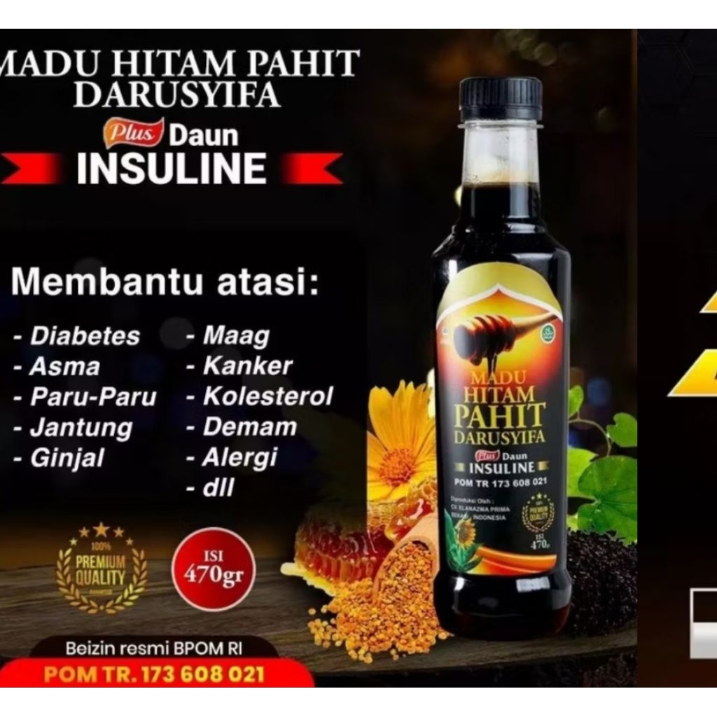 

Madu Hitam Pahit Plus Propolis dan Insuline Original Darusyifa 470gr Untuk Kolesterol dan Diabetes