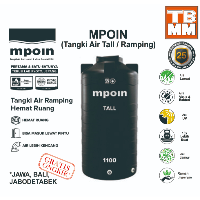 Tandon Air Toren Mpoin Tall 1100 Liter Water Tank