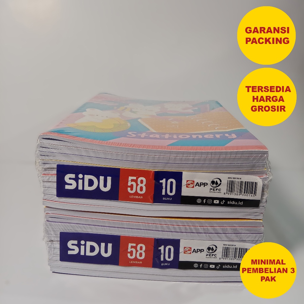 

Buku Tulis Sidu 58 Lembar - Isi 10 Buku / Pak | Grosir Hemat | Cocok SD SMP SMA Kantor | Packing Kardus Aman Grosir Murah Min 3 Pak | ATK Sekolah