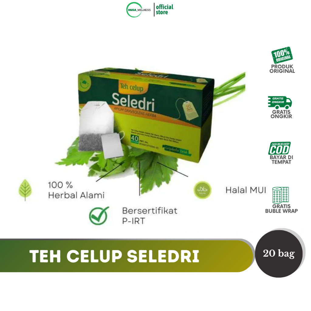 

TEH DAUN SELEDRI GRIYA HERBA – isi 20 kantong teh herbal | hipertensi | tekanan darah tinggi | Gangguan ginjal | ginjal sehat | 100% alami & original