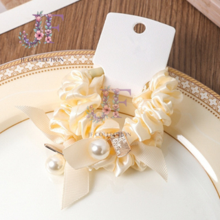 JF Collection - Scrunchie Stylish dengan Aksen Pita dan Mutiara